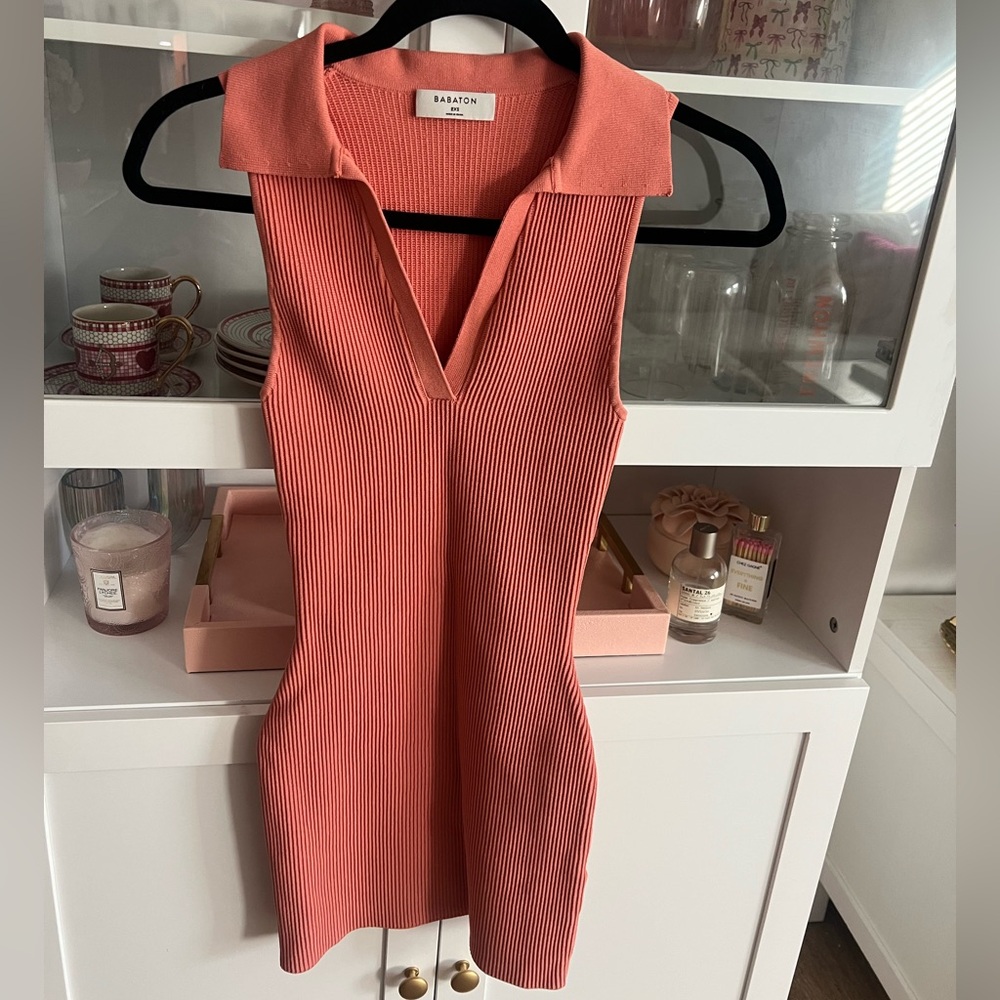 Aritizia Sculpt Knit Polo Dress in Coral